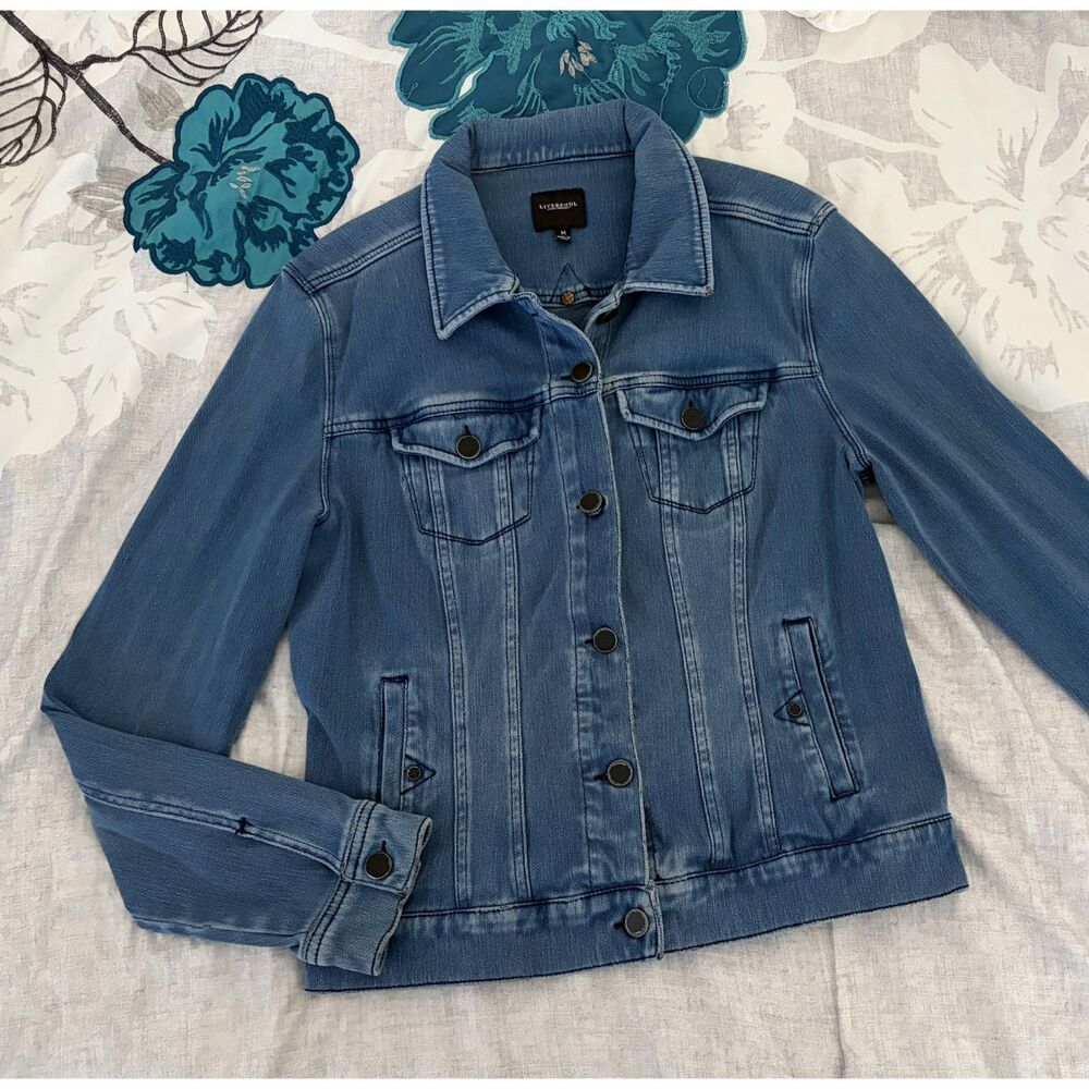Liverpool Jeans Company Women's Denim Jean Jacket Med Blue Button Front Trucker